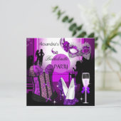 Bachelorette Leopard Paarse Corset Champagne Kaart (Staand voorkant)