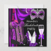 Bachelorette Leopard Paarse Maskaak Champagne Kaart (Voorkant)