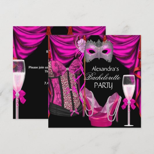 Bachelorette Leopard Pink Masquerade Champagne Kaart (Voorkant / Achterkant)
