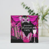 Bachelorette Leopard Pink Masquerade Champagne Kaart (Staand voorkant)