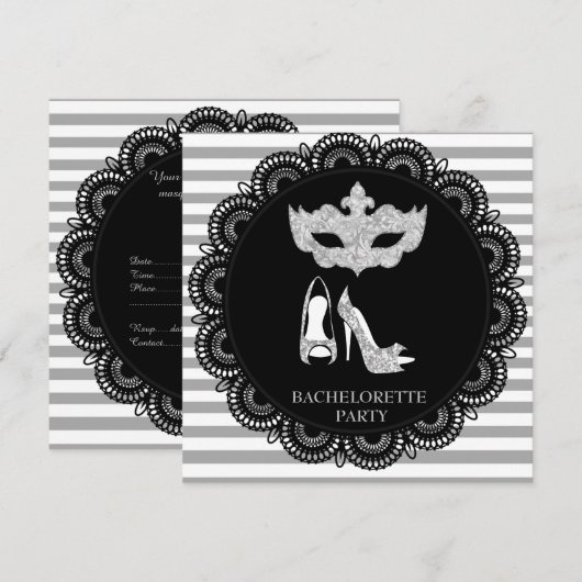 BACHELORETTE MASQUERADE PARTIJ ZWART STRIPE KAART (Voorkant / Achterkant)