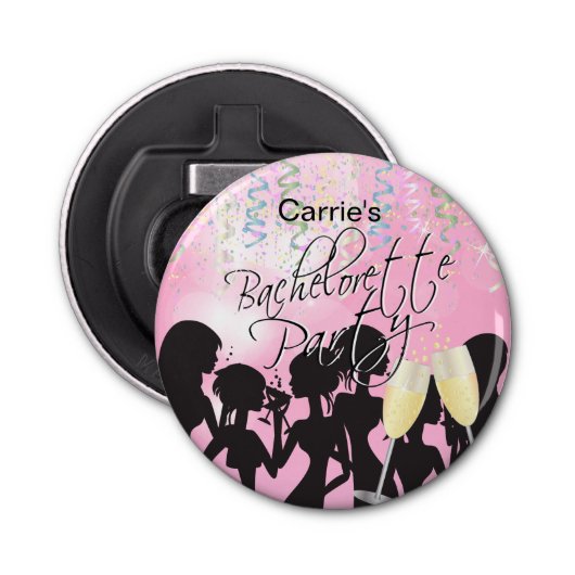 Bachelorette meisjes nacht uit - roze button flesopener (Voorkant)