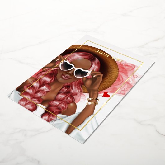 Bachelorette met rode en goudinkt folie uitnodiging (Gedraaid)