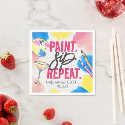 Bachelorette Modern Marble Paint en Sip Napkins Servet (Insitu)