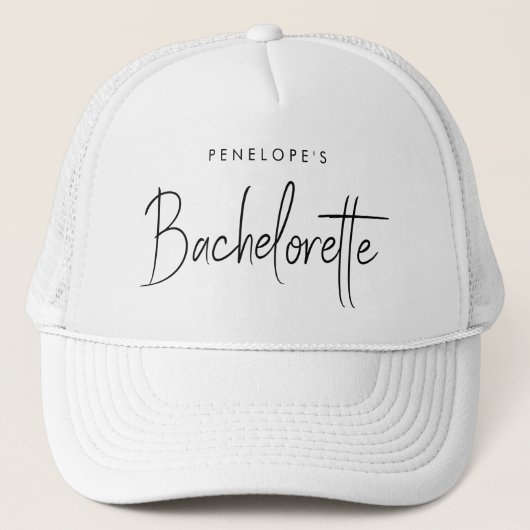 Bachelorette | Modern minimalistisch script brides Trucker Pet (Voorkant)