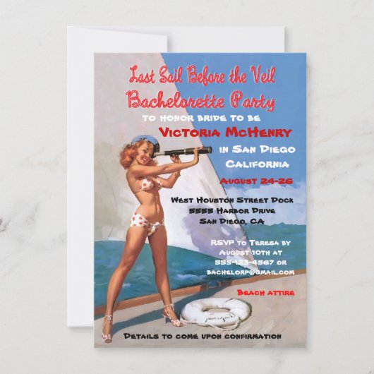 Bachelorette Nautical Weekend Getaway-uitnodiginge Kaart (Voorkant)