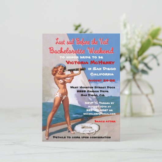 Bachelorette Nautical Weekend Getaway-uitnodiginge Kaart (Staand voorkant)