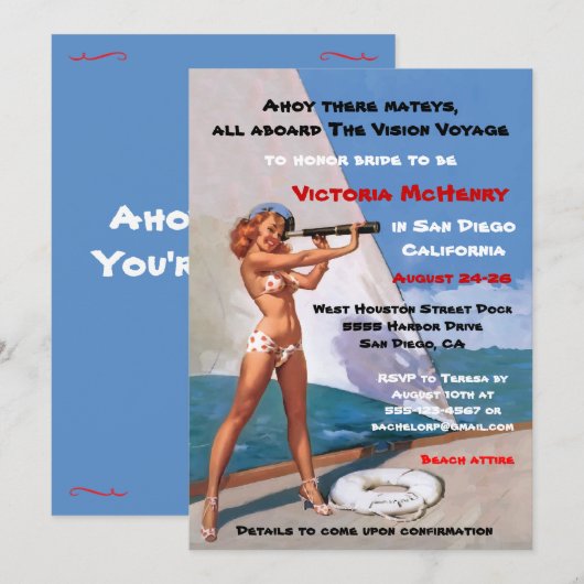 Bachelorette Nautical Weekend Getaway-uitnodiginge Kaart (Voorkant / Achterkant)