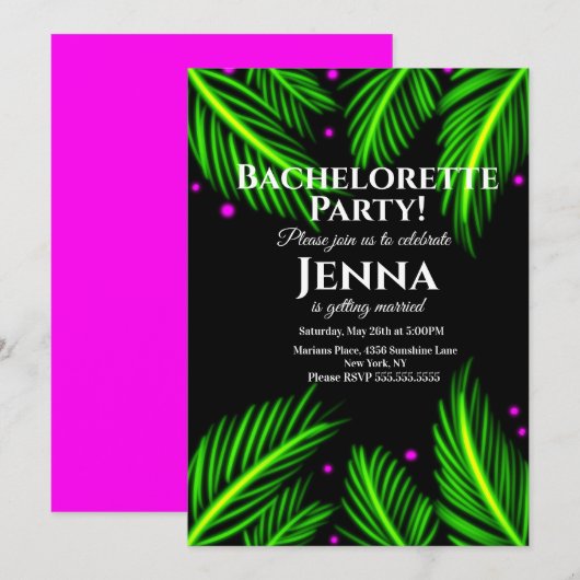 Bachelorette Neon Palm Leaf Tropisch Vrijgezellenf Kaart (Voorkant / Achterkant)