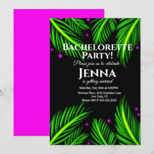 Bachelorette Neon Palmblad Tropische Bruiloftsborr Kaart