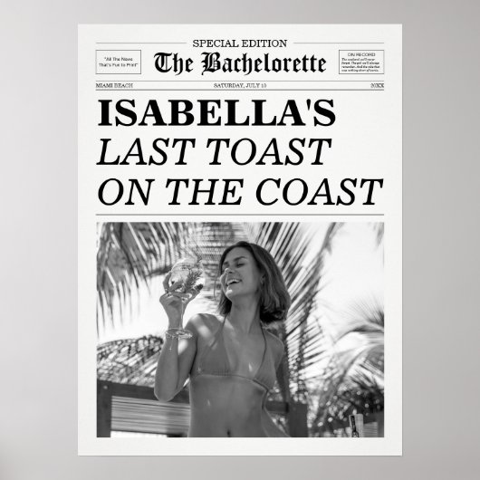 Bachelorette Newspaper Last Toast On The Coast Poster (Voorkant)