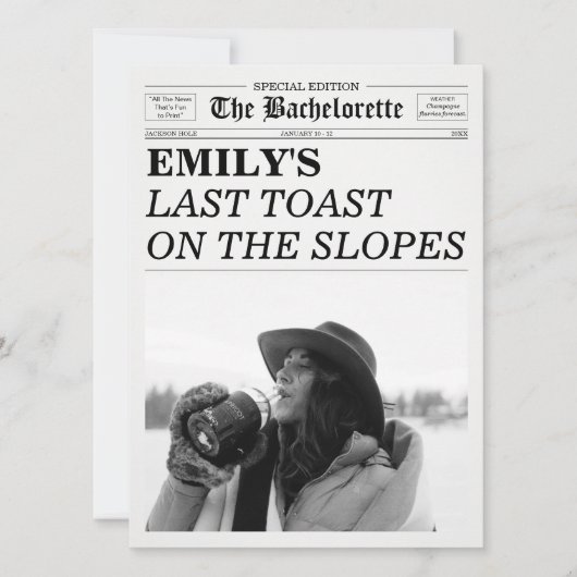 Bachelorette Newspaper Last Toast On The Slopes  Kaart (Voorkant)