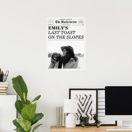 Bachelorette Newspaper Last Toast On The Slopes Poster (Thuiskantoor)