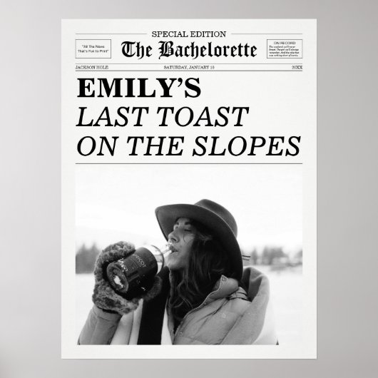 Bachelorette Newspaper Last Toast On The Slopes Poster (Voorkant)