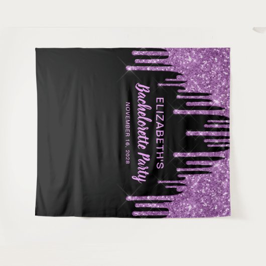 Bachelorette Paars Glitter Black Foto Booth Wandkleed (Voorkant (horizontaal))