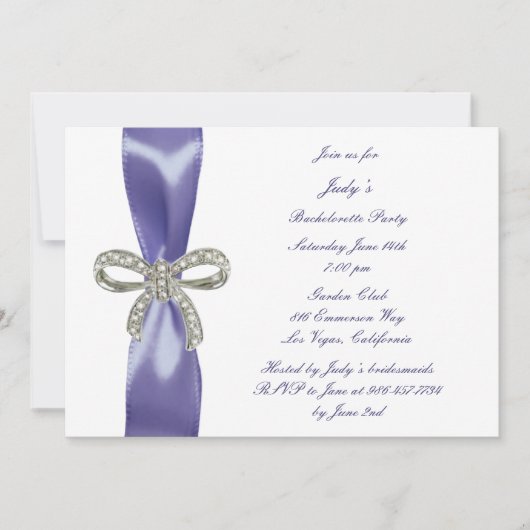 Bachelorette Paarse Blue Diamond Bow Kaart (Voorkant)