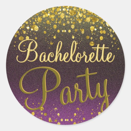 Bachelorette Paarse en gouden Confetti Ronde Sticker (Voorkant)