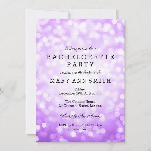 Bachelorette Paarse glitterlichten Kaart (Voorkant)