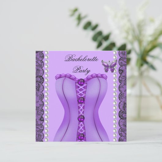 Bachelorette Paarse Lila Corset Butterfly Kaart (Staand voorkant)