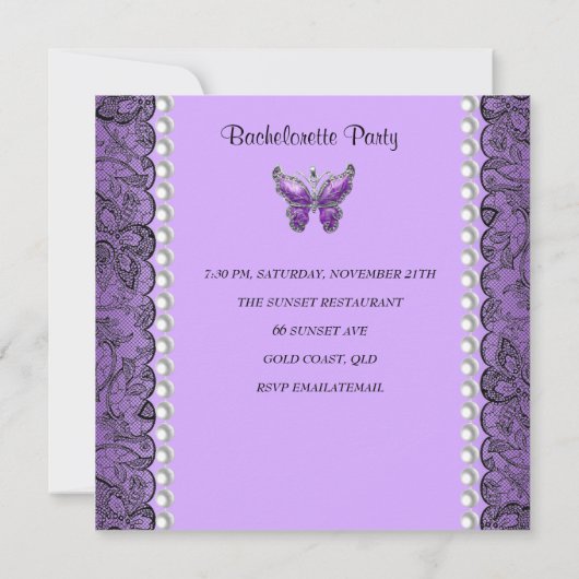 Bachelorette Paarse Lila Corset Butterfly Kaart (Achterkant)
