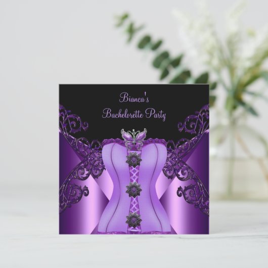 Bachelorette Paarse Lila Corset Butterfly Kaart (Staand voorkant)