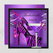 Bachelorette Paarse roze Zebra cocktail Kaart (Voorkant / Achterkant)