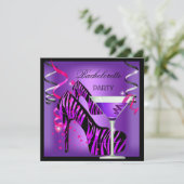 Bachelorette Paarse roze Zebra cocktail Kaart (Staand voorkant)