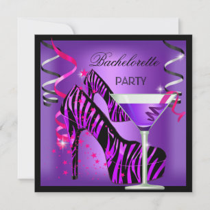 Bachelorette Paarse roze Zebra cocktail Kaart