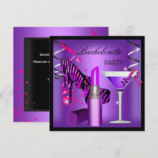 Bachelorette Paarse roze Zebra Kaart (Voorkant / Achterkant)