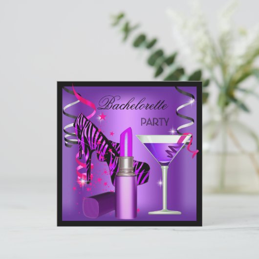Bachelorette Paarse roze Zebra Kaart (Staand voorkant)