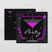 Bachelorette Paarse Roze Zwarte Martini Schoenen Kaart (Voorkant / Achterkant)