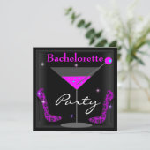 Bachelorette Paarse Roze Zwarte Martini Schoenen Kaart (Staand voorkant)