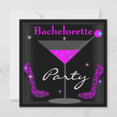 Bachelorette Paarse Roze Zwarte Martini Schoenen Kaart (Voorkant)