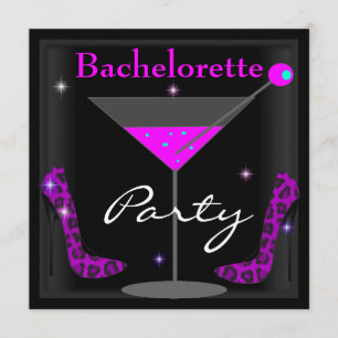 Bachelorette Paarse Roze Zwarte Martini Schoenen Kaart