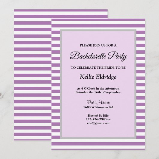 Bachelorette: Paarse/witte strepen Kaart (Voorkant / Achterkant)