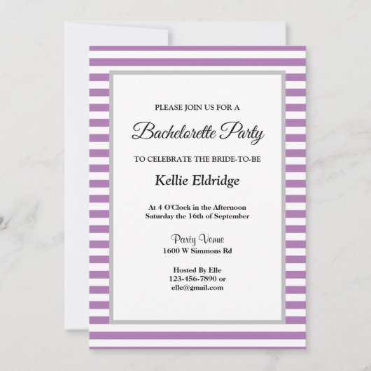 Bachelorette: Paarse/witte strepen Kaart (Voorkant)