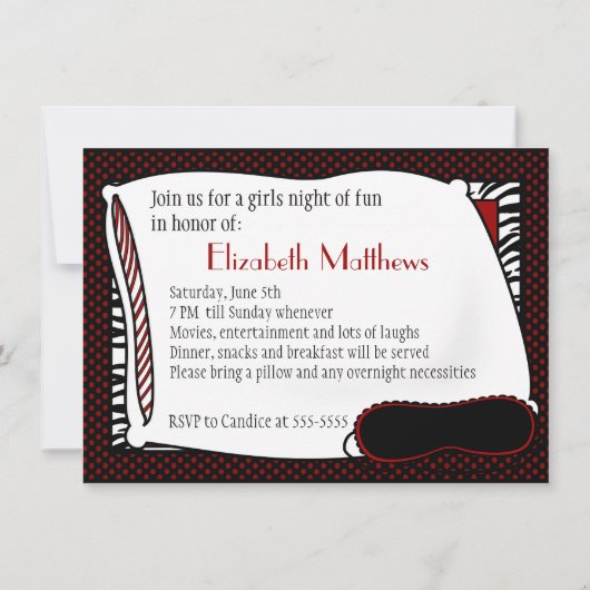 Bachelorette Pajama Party in Reds Invitation Kaart (Achterkant)