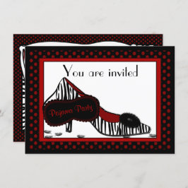 Bachelorette Pajama Party in Reds Invitation Kaart