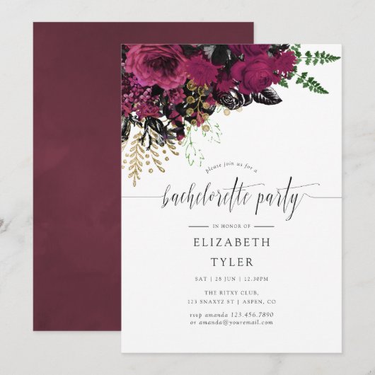  Bachelorette-partij Burgundy & Gold Floral Kaart (Voorkant / Achterkant)