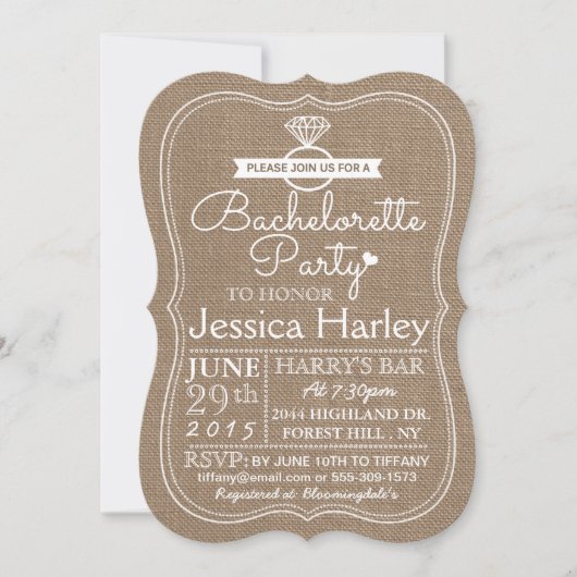 Bachelorette-partij in het Rustische land Burlap Kaart (Voorkant)