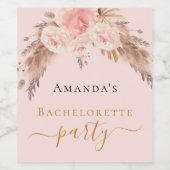 Bachelorette-partij pampas grasbloesem roos flora wijn etiket (Enkel label)