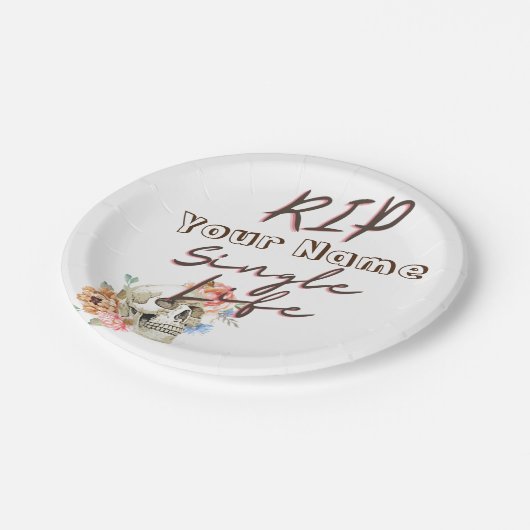 Bachelorette-partij RIP Single Life Skull Flower Papieren Bordje (Gekanteld)