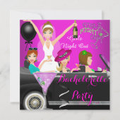 Bachelorette Partij roze vun limo auto Cocktails 1 Kaart (Voorkant)