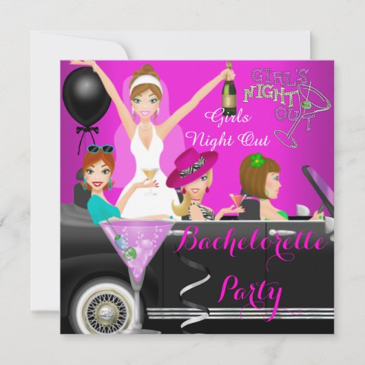 Bachelorette Partij roze vun limo auto Cocktails 1 Kaart (Voorkant)