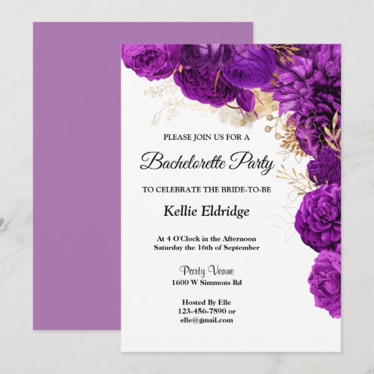 Bachelorette-partij voor Paars en goudbloemen Kaart (Voorkant / Achterkant)
