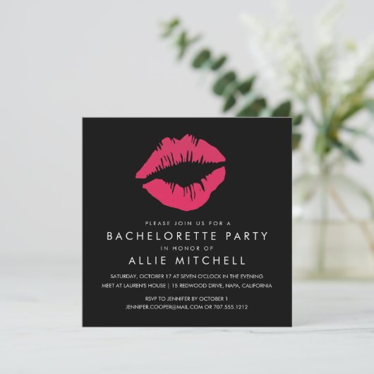 Bachelorette Partij voor zwart & roze Lips Kaart (Staand voorkant)