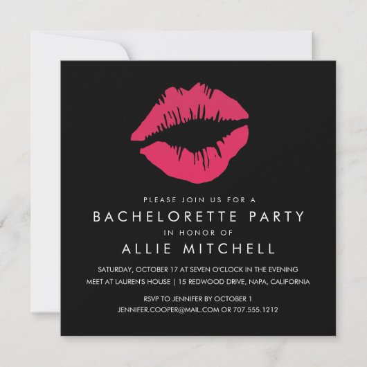 Bachelorette Partij voor zwart & roze Lips Kaart (Voorkant)