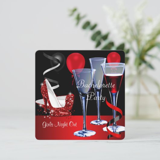 Bachelorette partijen Red Shoe Hi Heels Wijnglas Kaart (Staand voorkant)