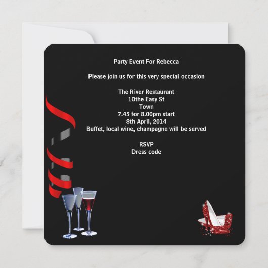 Bachelorette partijen Red Shoe Hi Heels Wijnglas Kaart (Achterkant)