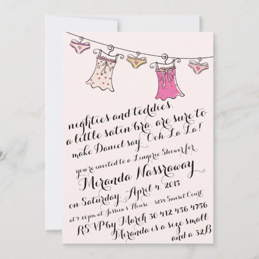 BACHELORETTE PARTIJINVITATIE // LINGERIE SHOWER KAART (Voorkant)
